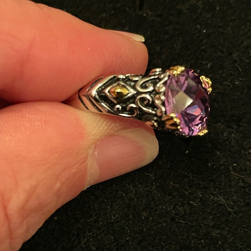 Solid Sterling Silver Size 7 Two-Tone Gold And Si… - image 5